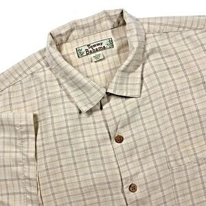 Tommy Bahama Silk Camp Shirt Men's L Beige Check Beach Resort Vacation Preppy
